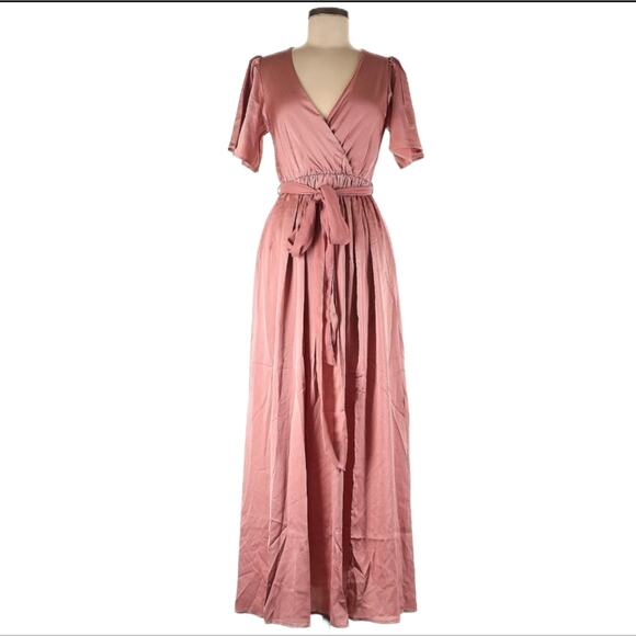 Baltic Born Sicily Blush Pink Satin V Neck  Wedding Guest Event Maxin Dress NWT - Picture 2 of 4
